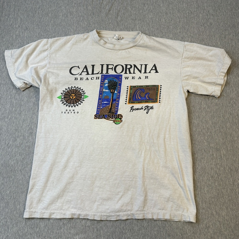 VTG Caribbean Dream California Beach Wear T-Shirt Mens XL White Thrashed Stained